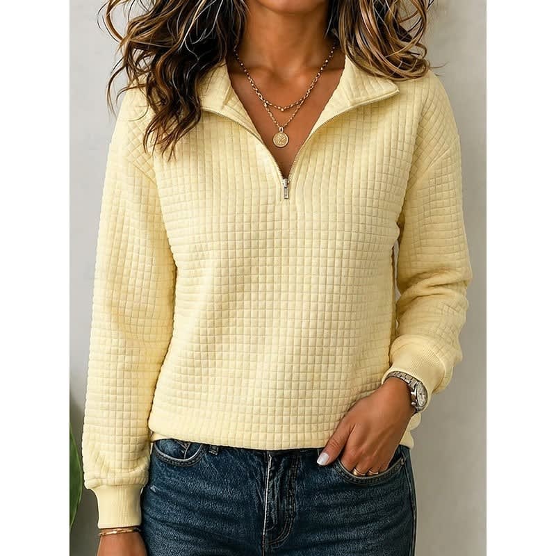 Women's Waffle Knit Quarter Zip Pullover | Philomena_10