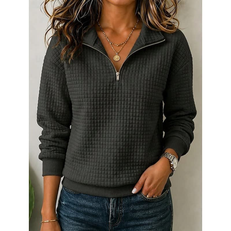 Women's Waffle Knit Quarter Zip Pullover | Philomena_11