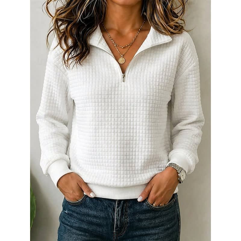 Women's Waffle Knit Quarter Zip Pullover | Philomena_2