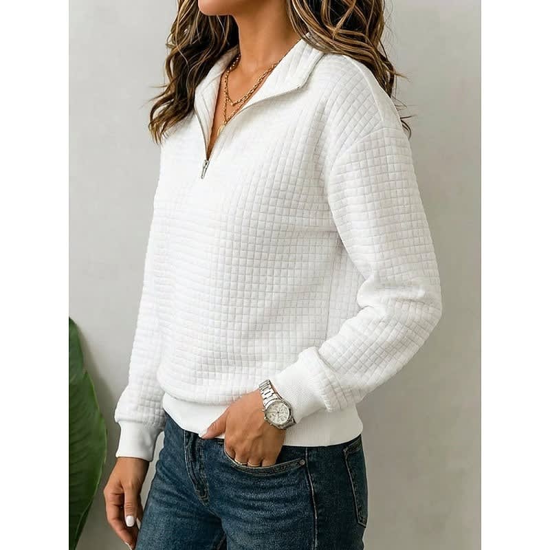 Women's Waffle Knit Quarter Zip Pullover | Philomena_3