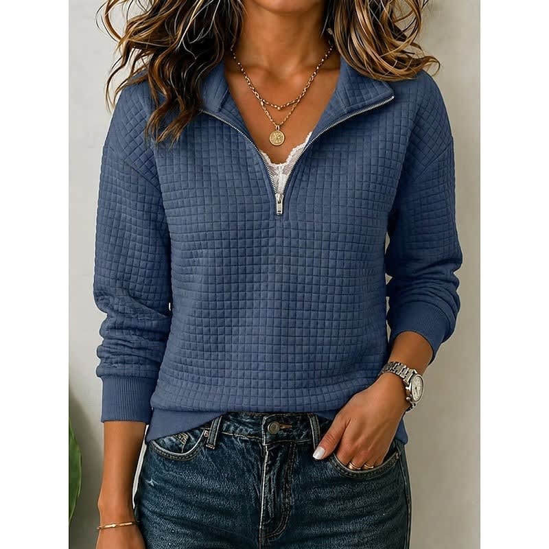 Women's Waffle Knit Quarter Zip Pullover | Philomena_4