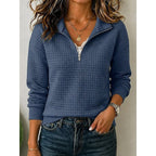 Women's Waffle Knit Quarter Zip Pullover | Philomena_4