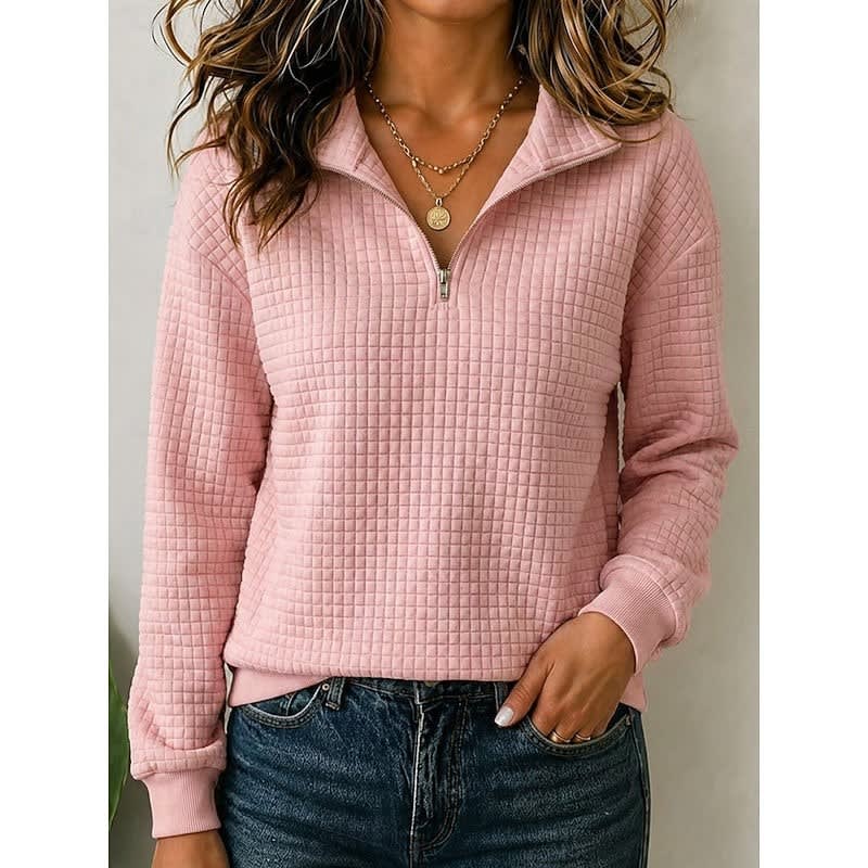 Women's Waffle Knit Quarter Zip Pullover | Philomena_5