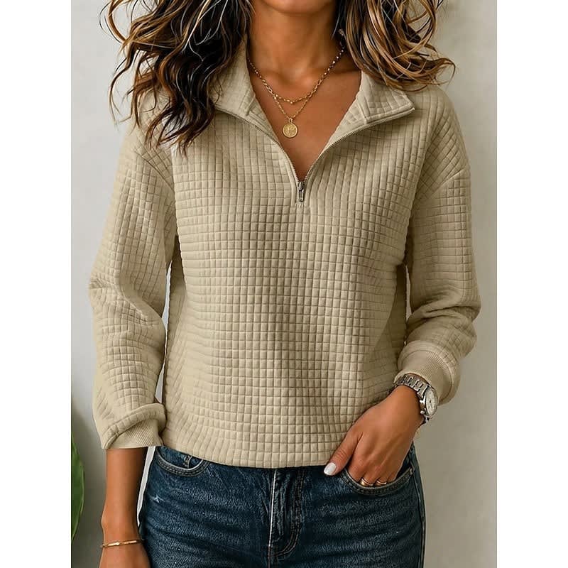 Women's Waffle Knit Quarter Zip Pullover | Philomena_8
