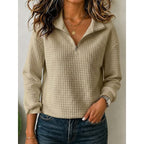 Women's Waffle Knit Quarter Zip Pullover | Philomena_8