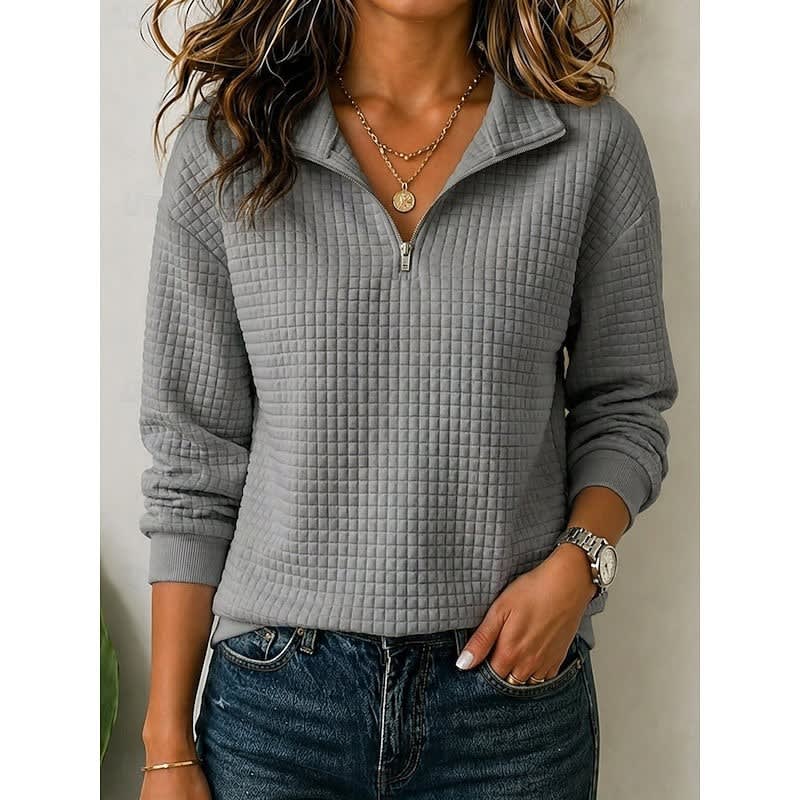 Women's Waffle Knit Quarter Zip Pullover | Philomena_9