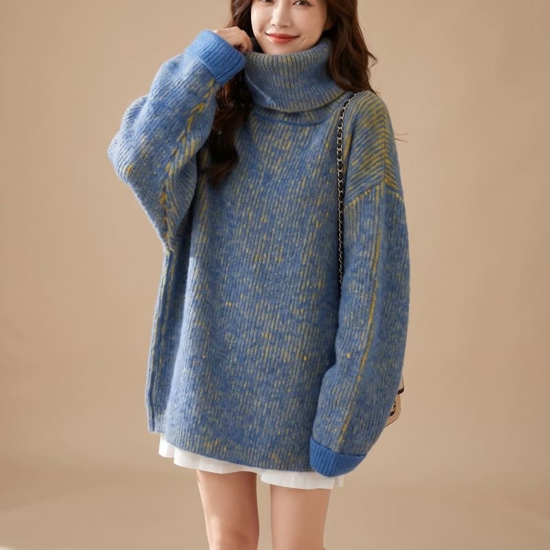 Women's Oversized Marled Knit Turtleneck Sweater | Culverden_1