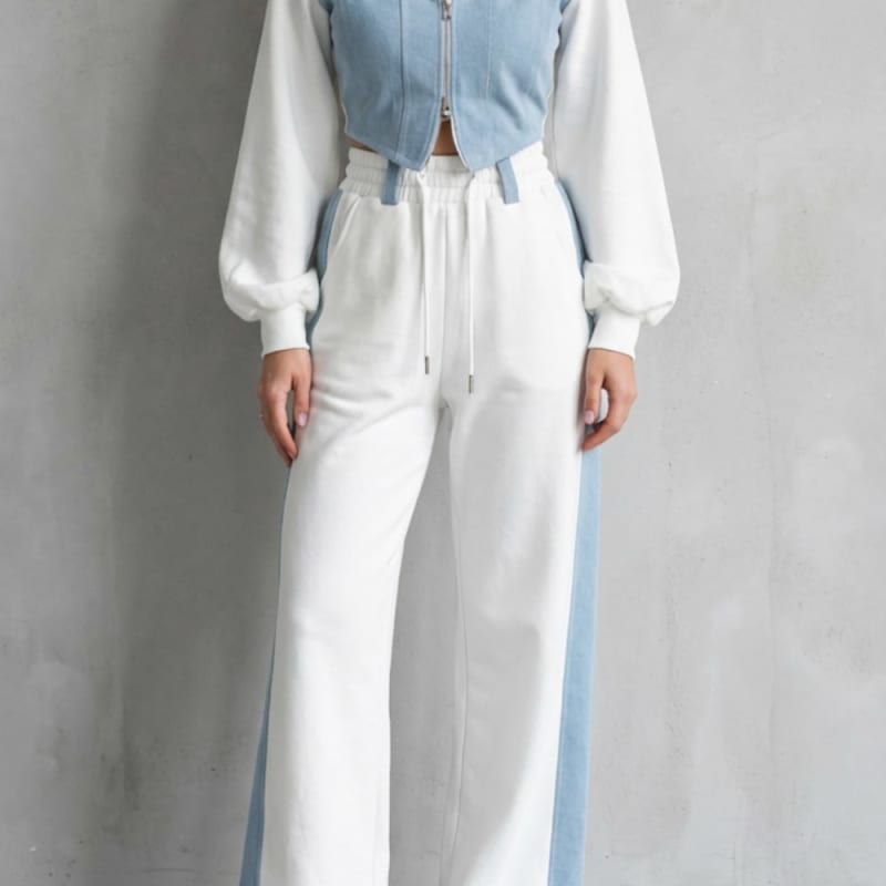 Women's Denim Panel Cropped Hoodie Set | Balfour_1