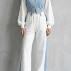 Women's Denim Panel Cropped Hoodie Set | Balfour_1