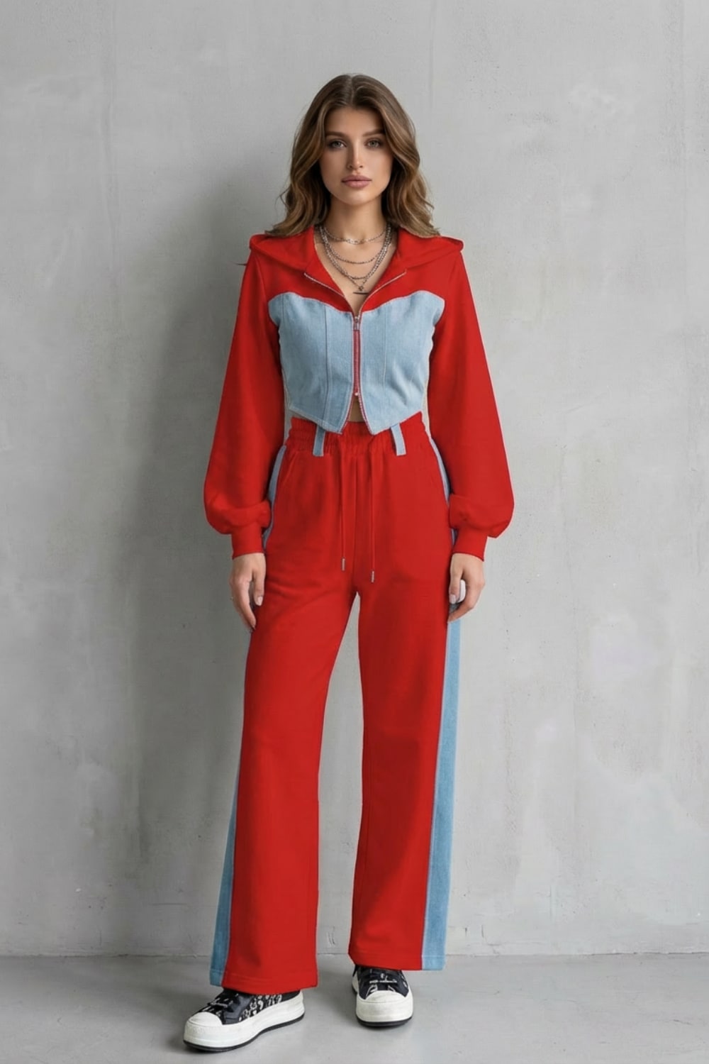Women's Denim Panel Cropped Hoodie Set | Balfour_10