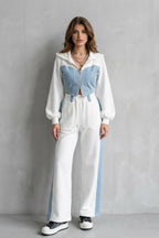 Women's Denim Panel Cropped Hoodie Set | Balfour_2