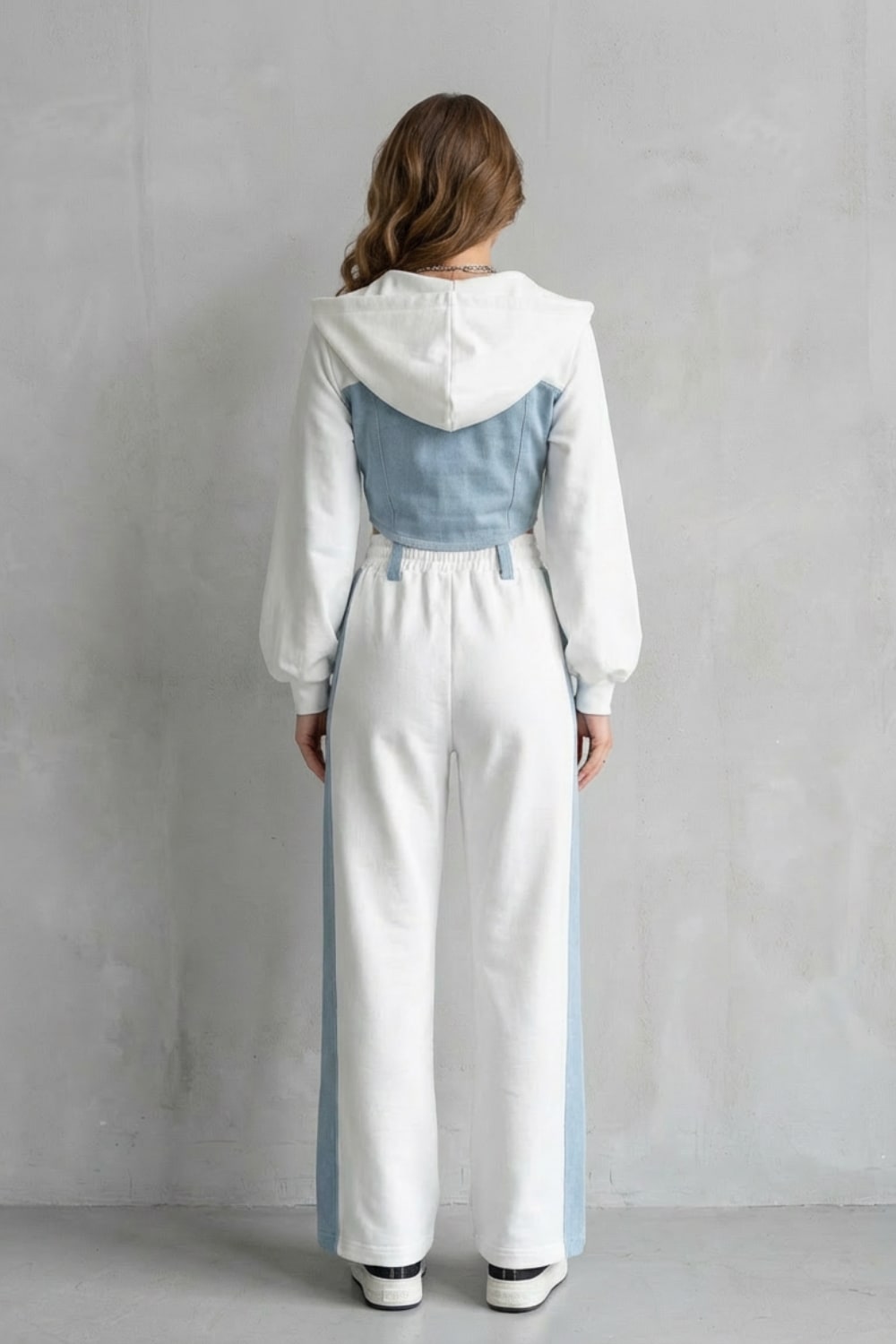 Women's Denim Panel Cropped Hoodie Set | Balfour_4