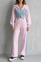 Women's Denim Panel Cropped Hoodie Set | Balfour_5