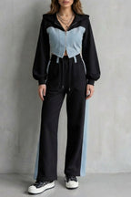 Women's Denim Panel Cropped Hoodie Set | Balfour_7