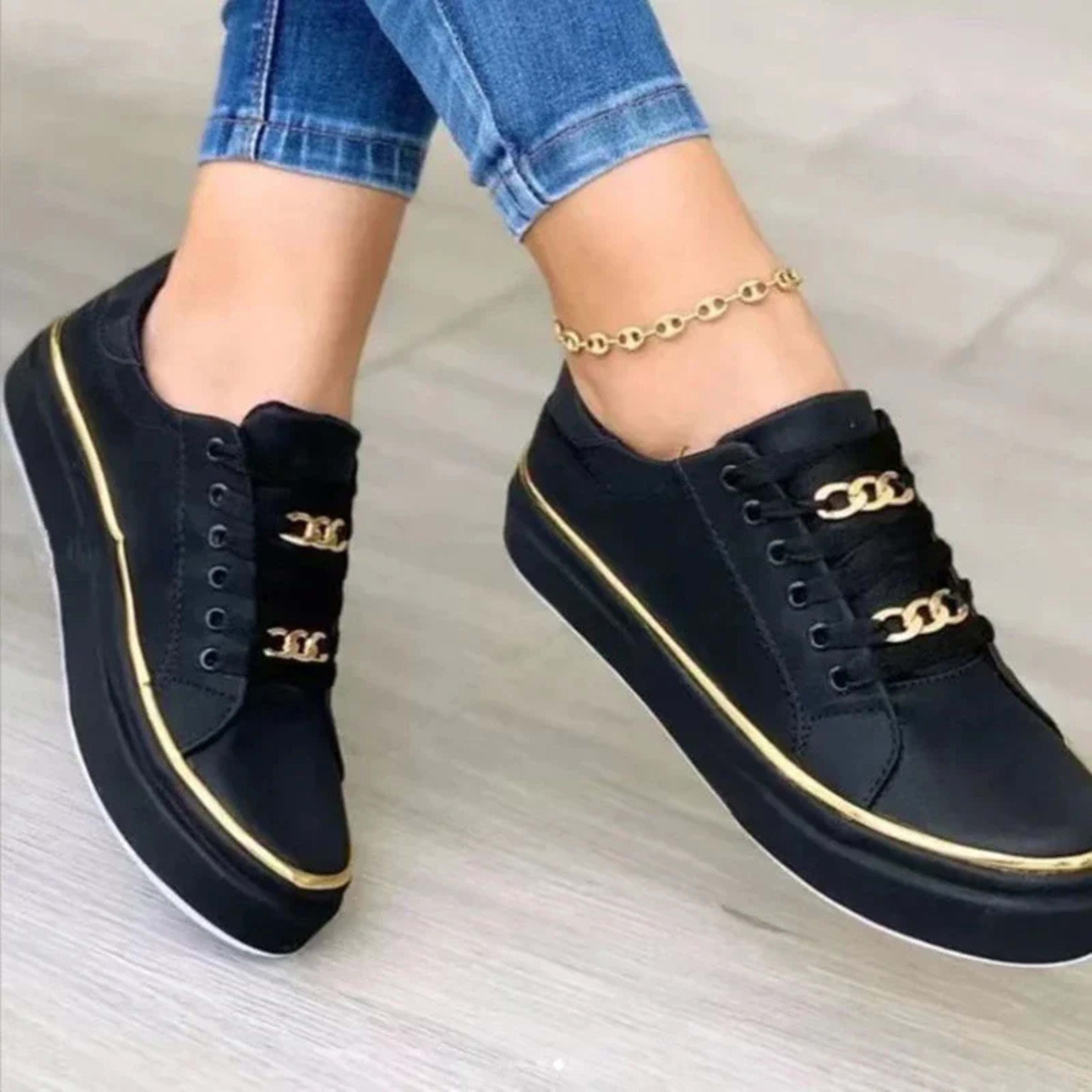 Women's Chain Detail Low Top Sneakers | Lettice_2