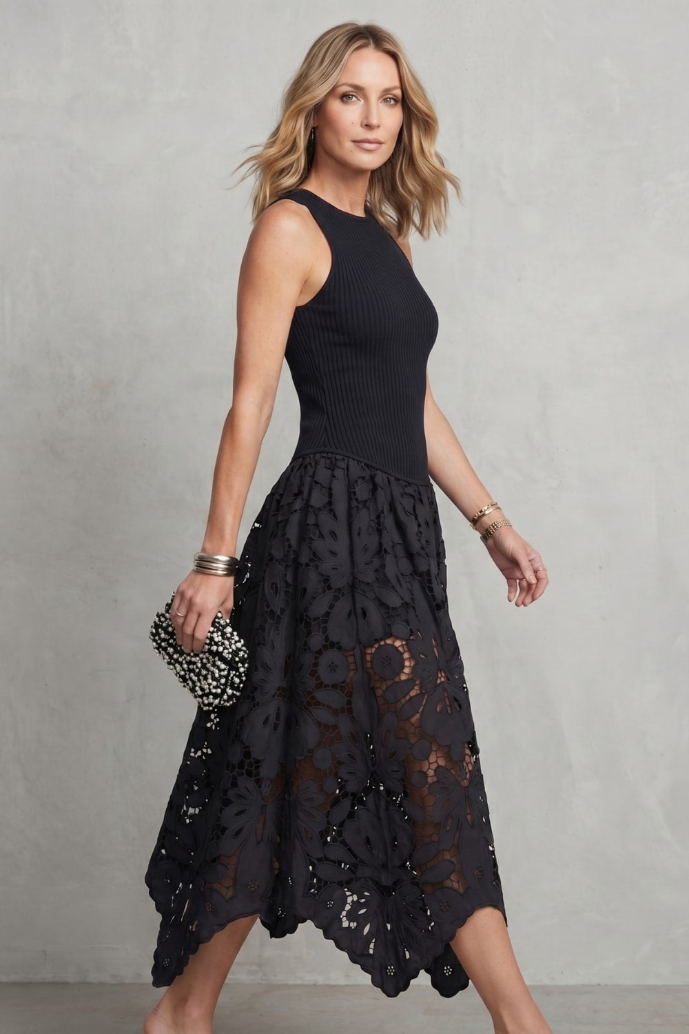 Women's Ribbed Lace Midi Dress | Inglewood_3
