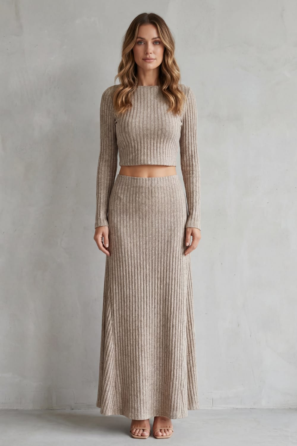 Women's Ribbed Knit Maxi Skirt Set | Bardsley_2