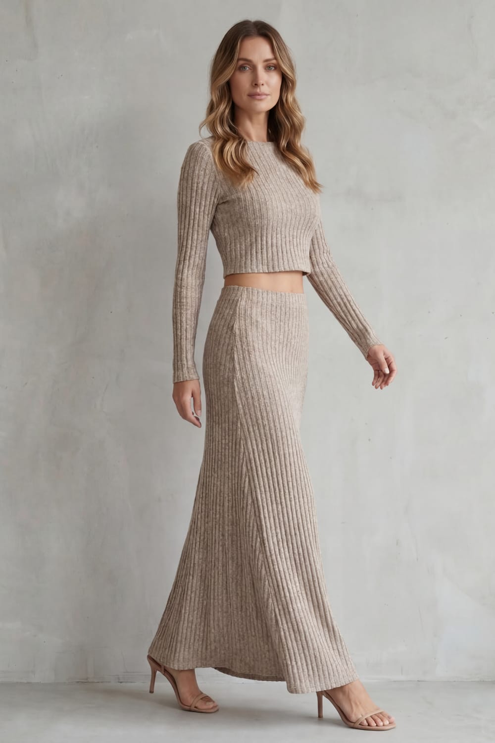 Women's Ribbed Knit Maxi Skirt Set | Bardsley_3