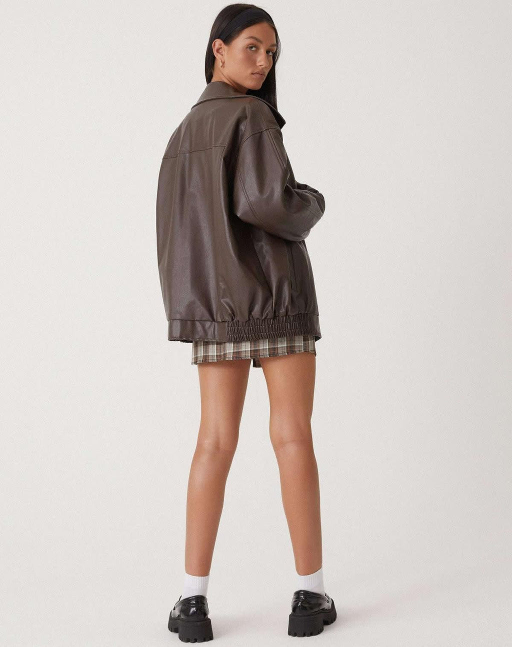 Women's Oversized Faux Leather Bomber Jacket | Wardlow_4