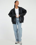 Women's Oversized Faux Leather Bomber Jacket | Wardlow_5