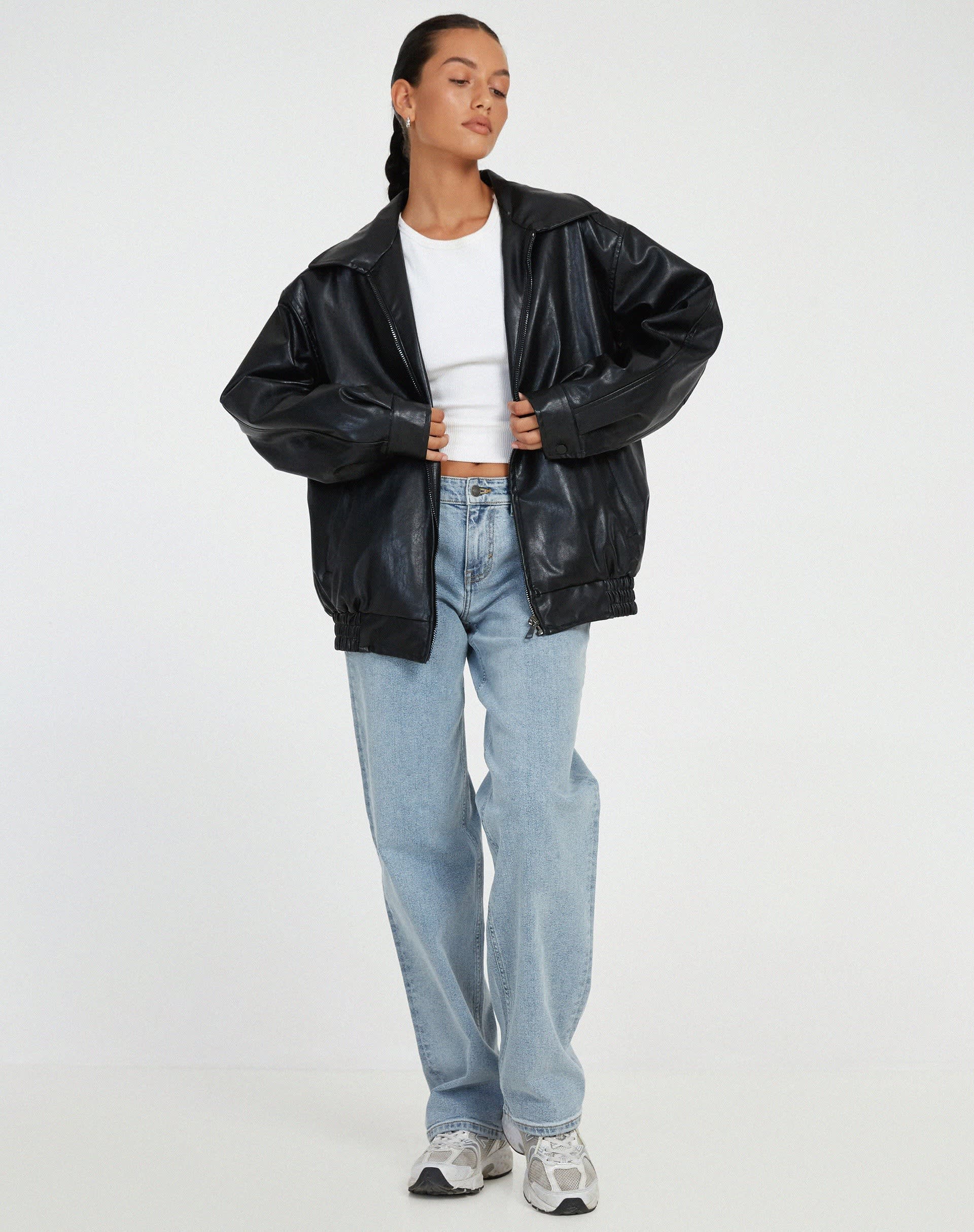Women's Oversized Faux Leather Bomber Jacket | Wardlow_5
