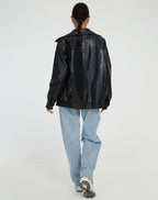 Women's Oversized Faux Leather Bomber Jacket | Wardlow_6