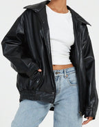 Women's Oversized Faux Leather Bomber Jacket | Wardlow_7