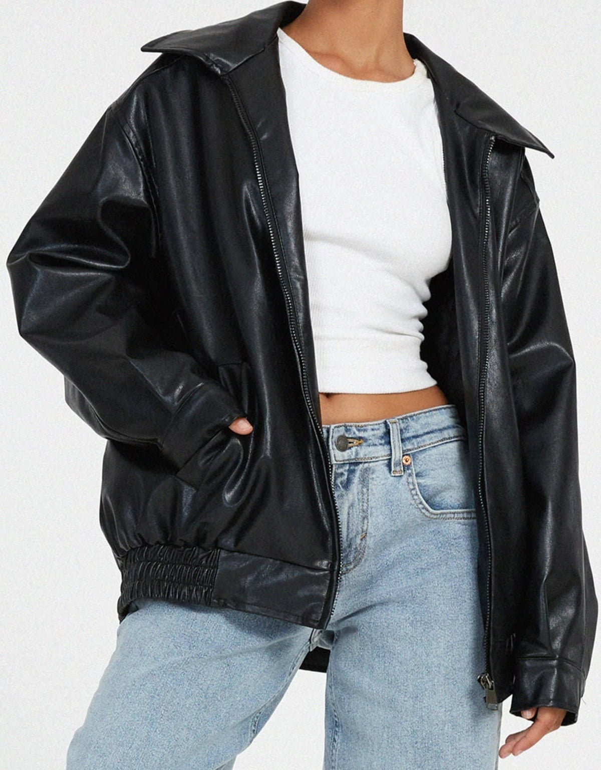 Women's Oversized Faux Leather Bomber Jacket | Wardlow_7