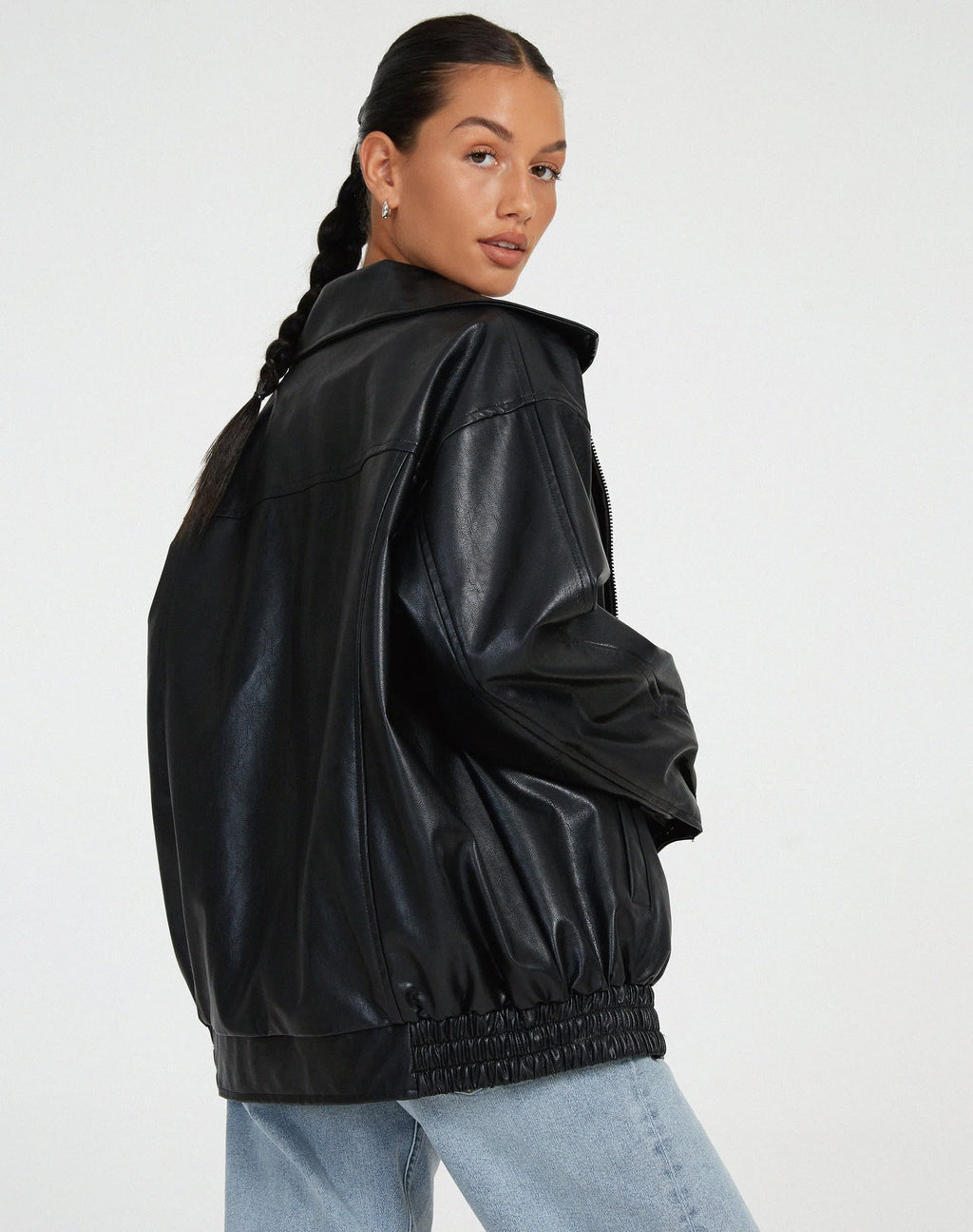 Women's Oversized Faux Leather Bomber Jacket | Wardlow_8