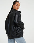 Women's Oversized Faux Leather Bomber Jacket | Wardlow_8