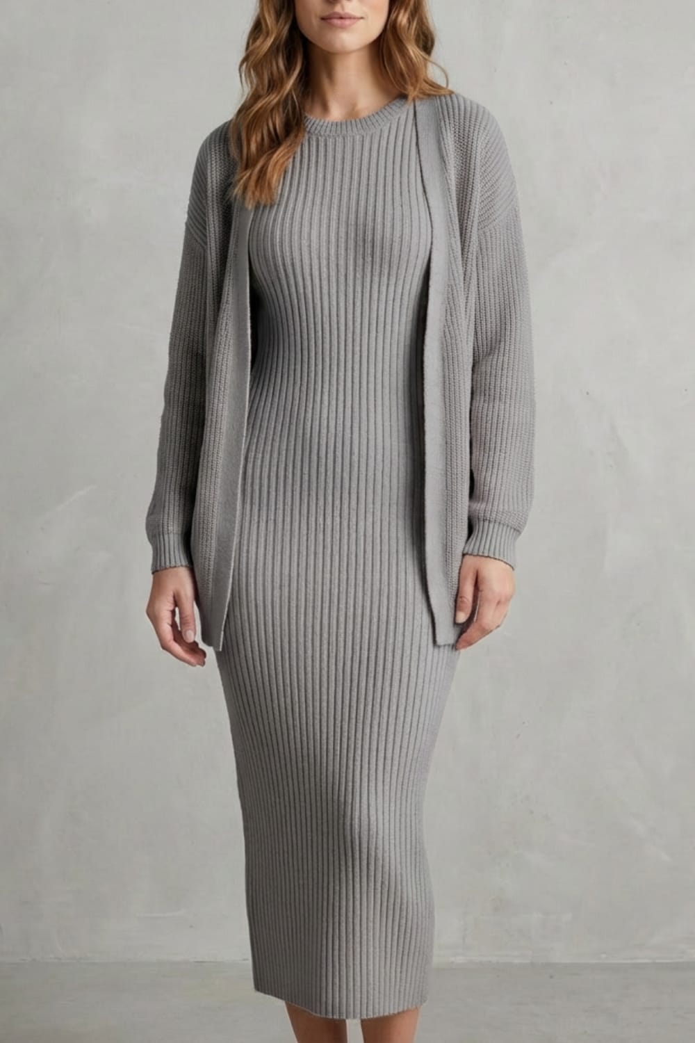 Women's Ribbed Knit Dress and Cardigan Set | Beauchamp_11