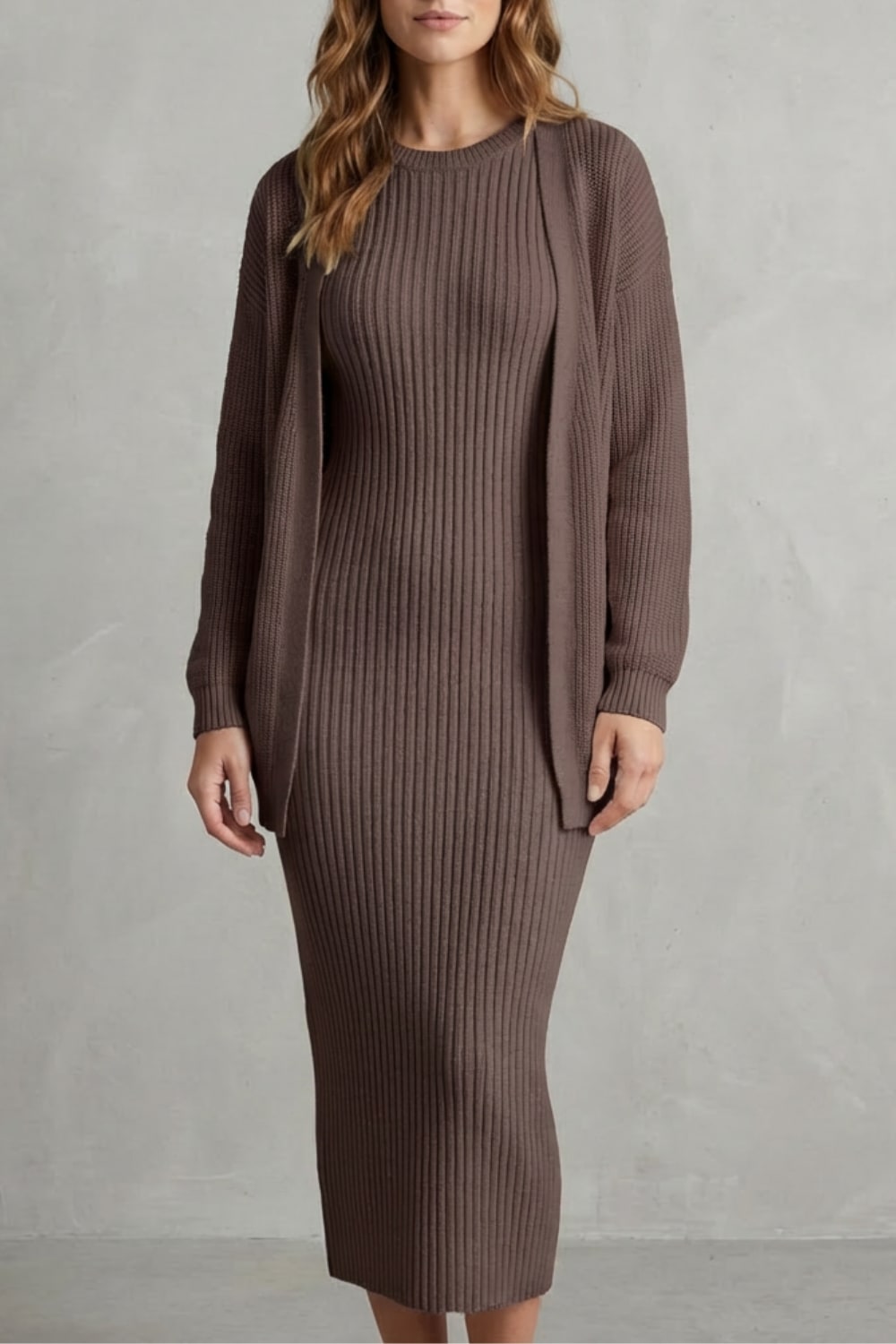 Women's Ribbed Knit Dress and Cardigan Set | Beauchamp_13