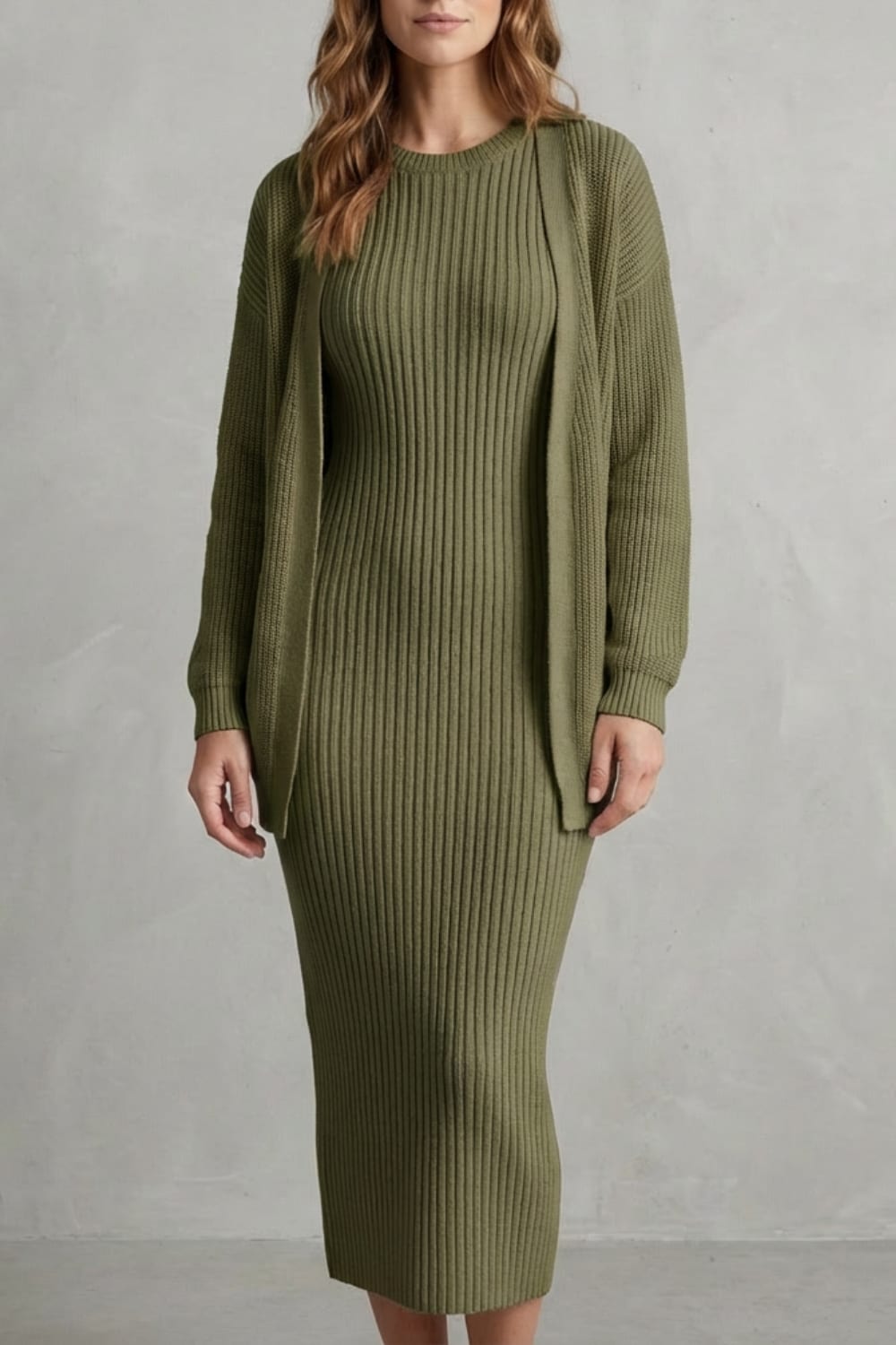 Women's Ribbed Knit Dress and Cardigan Set | Beauchamp_15