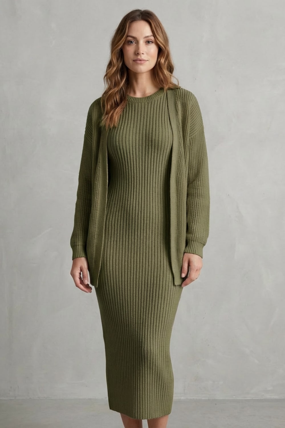Women's Ribbed Knit Dress and Cardigan Set | Beauchamp_16