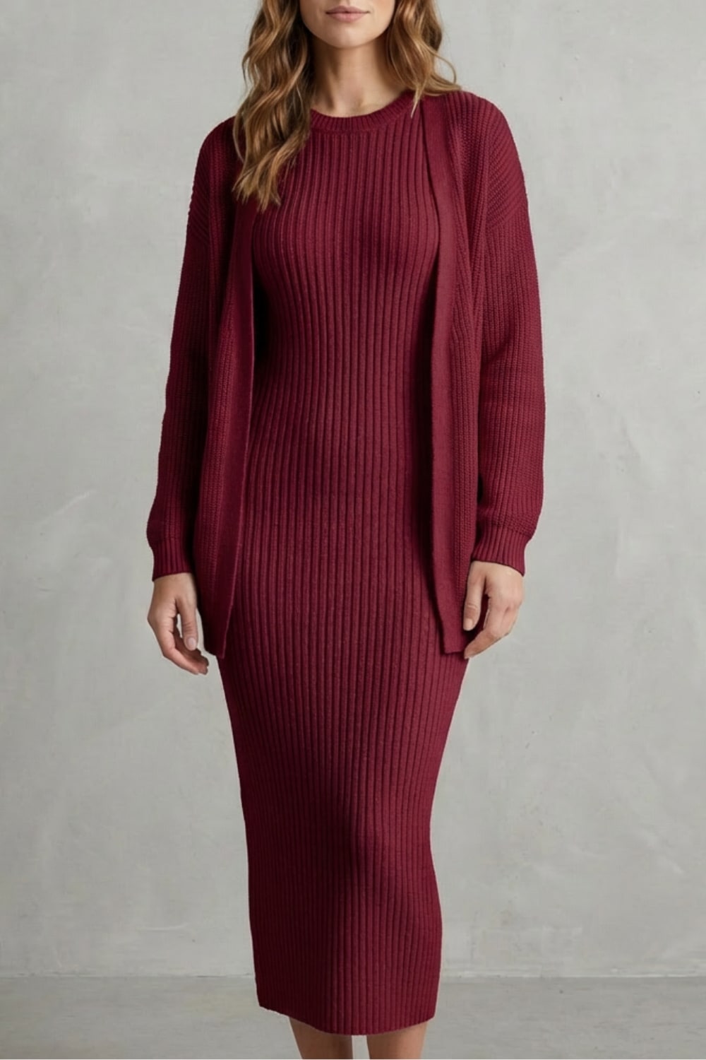 Women's Ribbed Knit Dress and Cardigan Set | Beauchamp_19