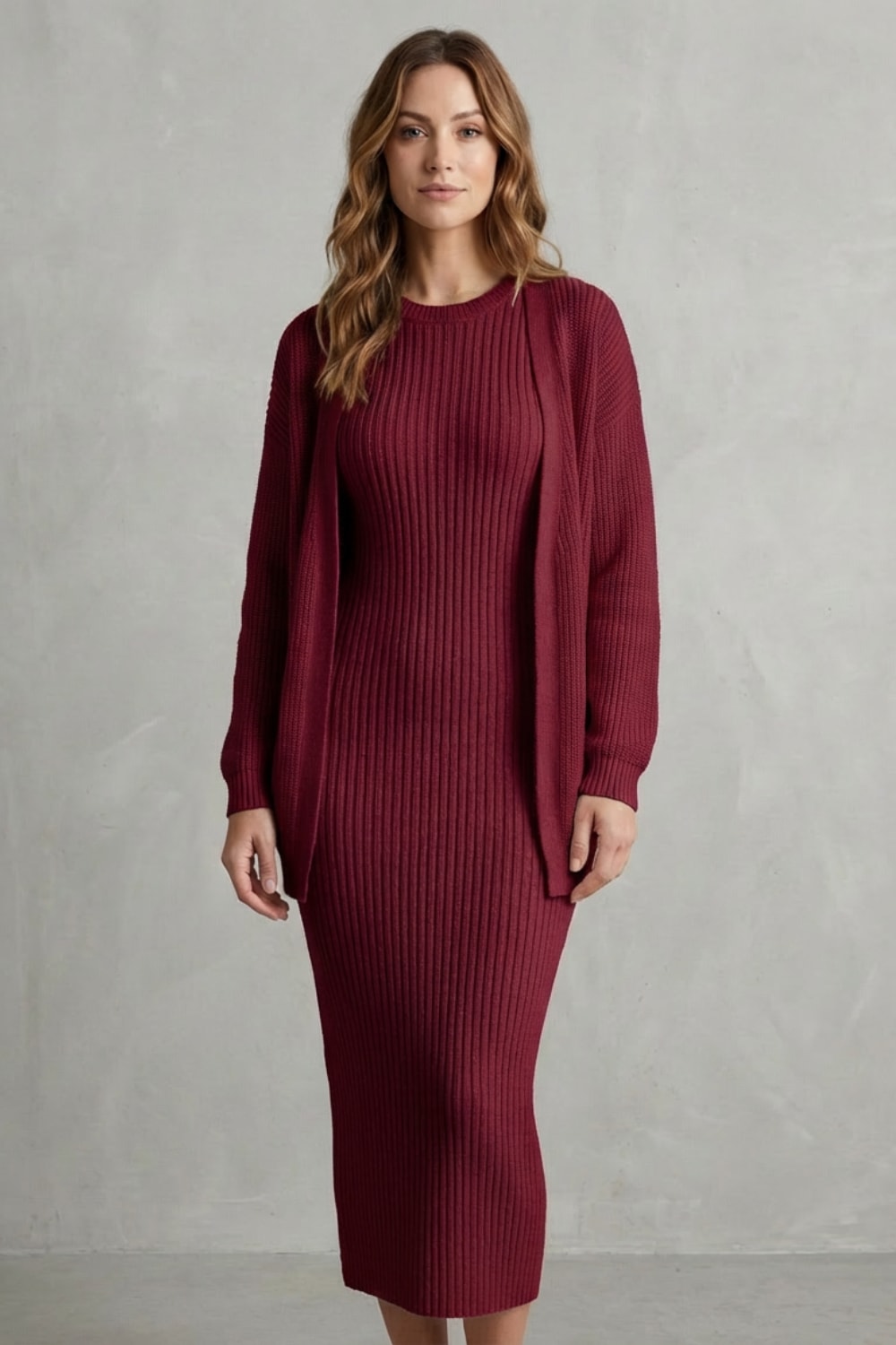 Women's Ribbed Knit Dress and Cardigan Set | Beauchamp_20