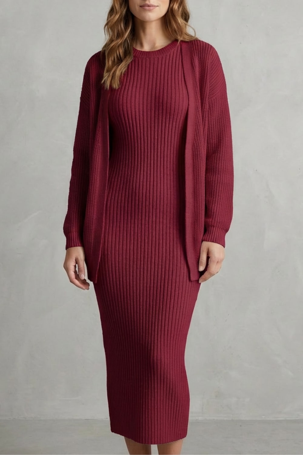 Women's Ribbed Knit Dress and Cardigan Set | Beauchamp_21