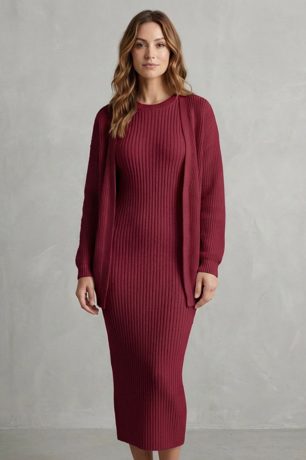 Women's Ribbed Knit Dress and Cardigan Set | Beauchamp_22