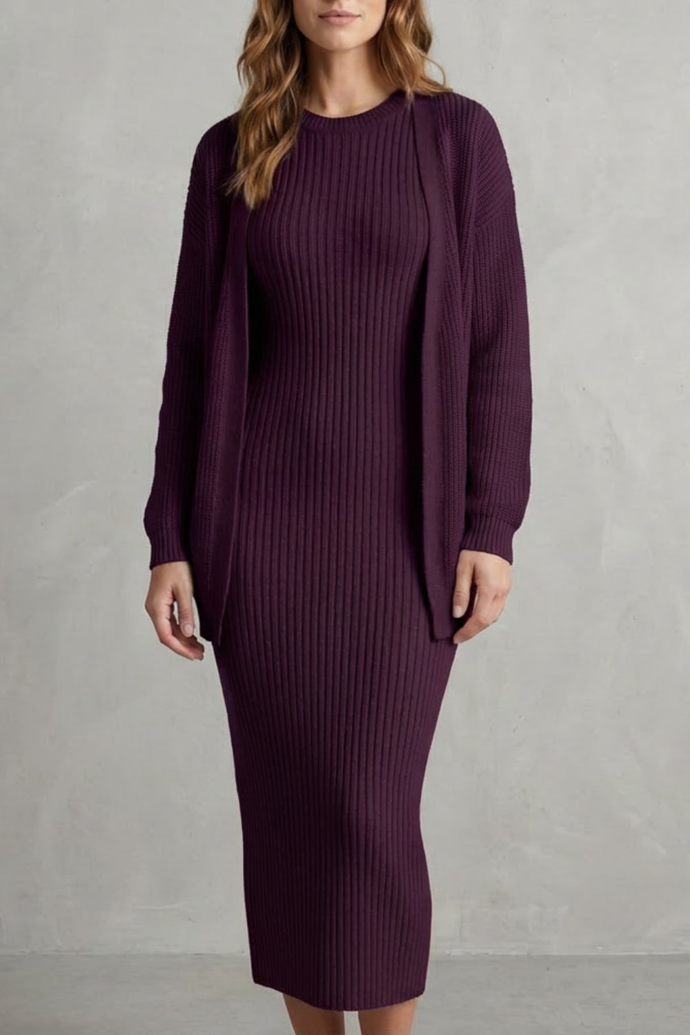 Women's Ribbed Knit Dress and Cardigan Set | Beauchamp_23