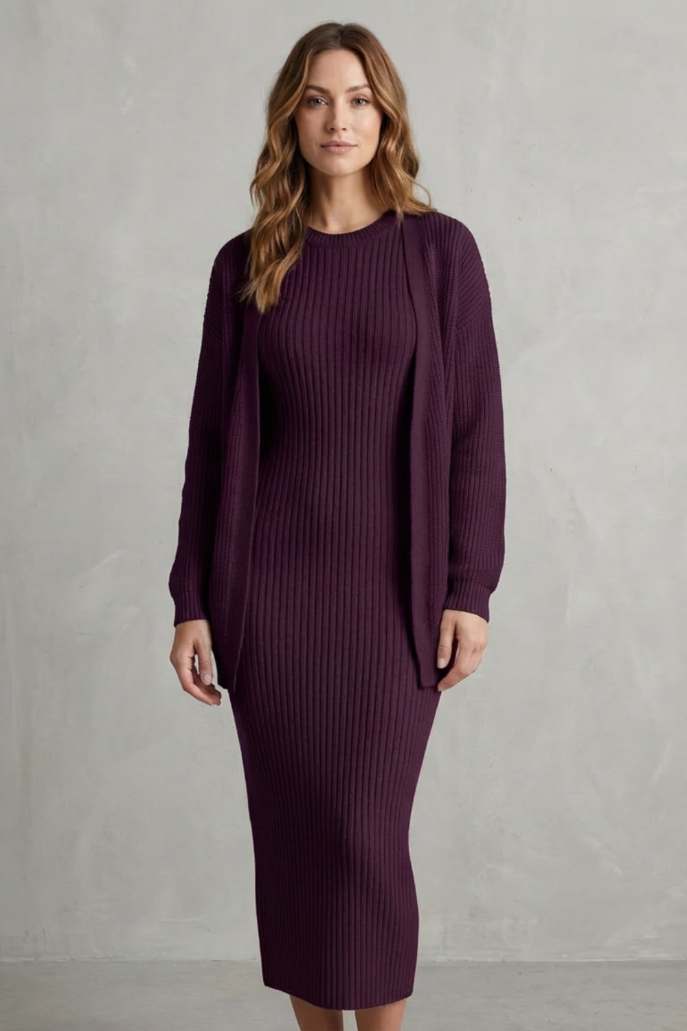 Women's Ribbed Knit Dress and Cardigan Set | Beauchamp_24