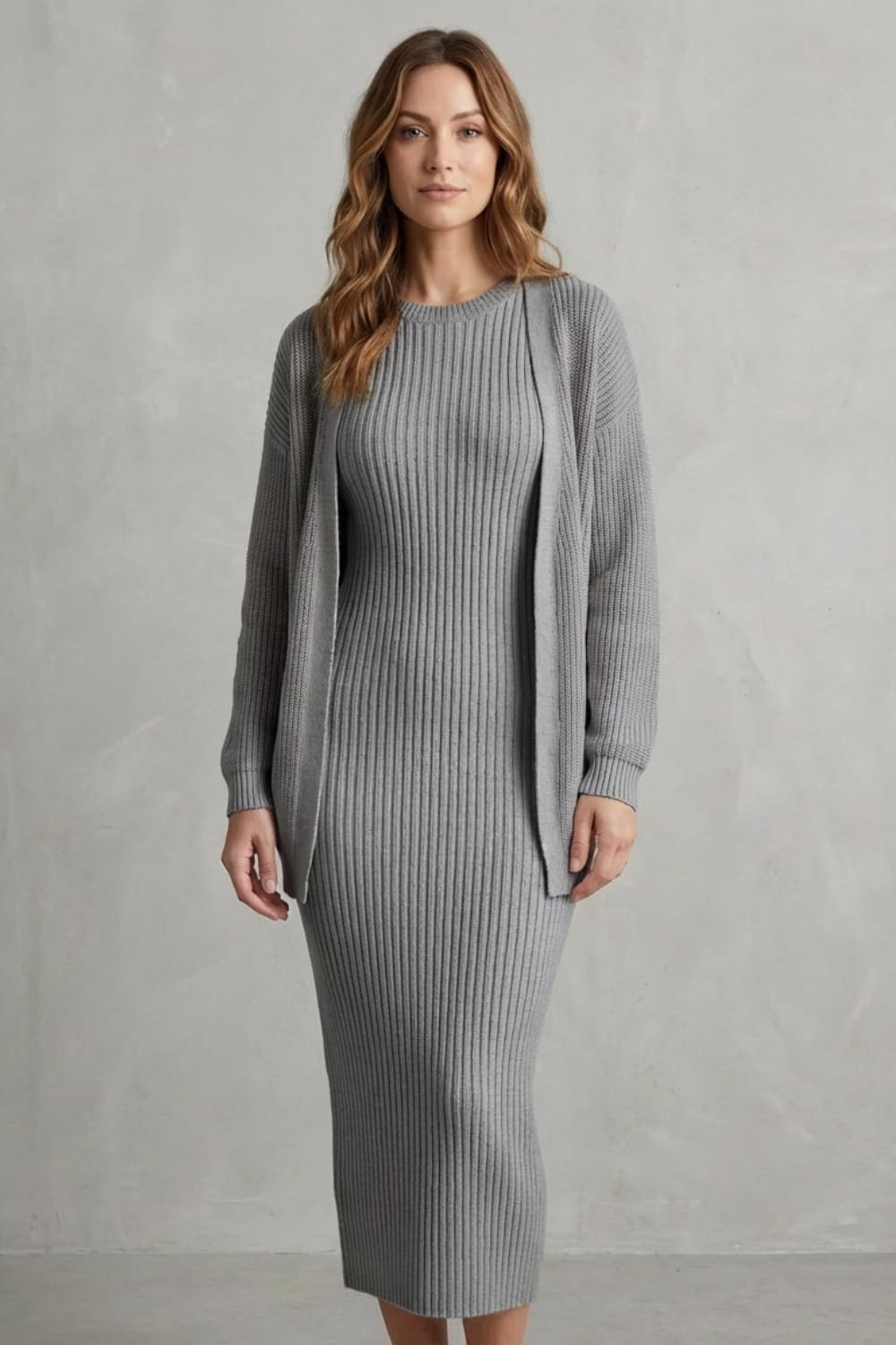 Women's Ribbed Knit Dress and Cardigan Set | Beauchamp_26