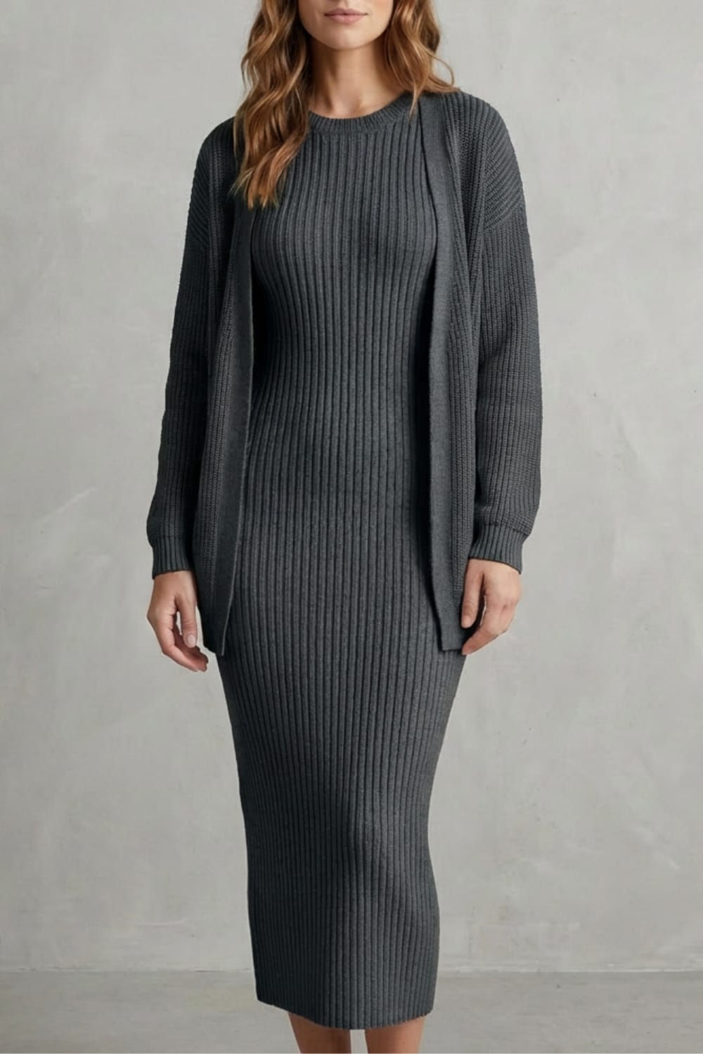 Women's Ribbed Knit Dress and Cardigan Set | Beauchamp_27
