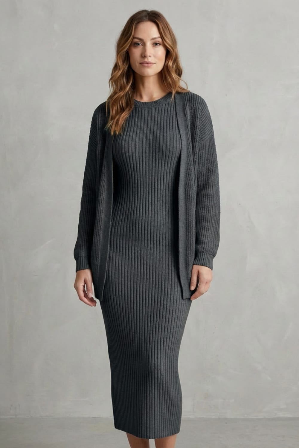 Women's Ribbed Knit Dress and Cardigan Set | Beauchamp_28