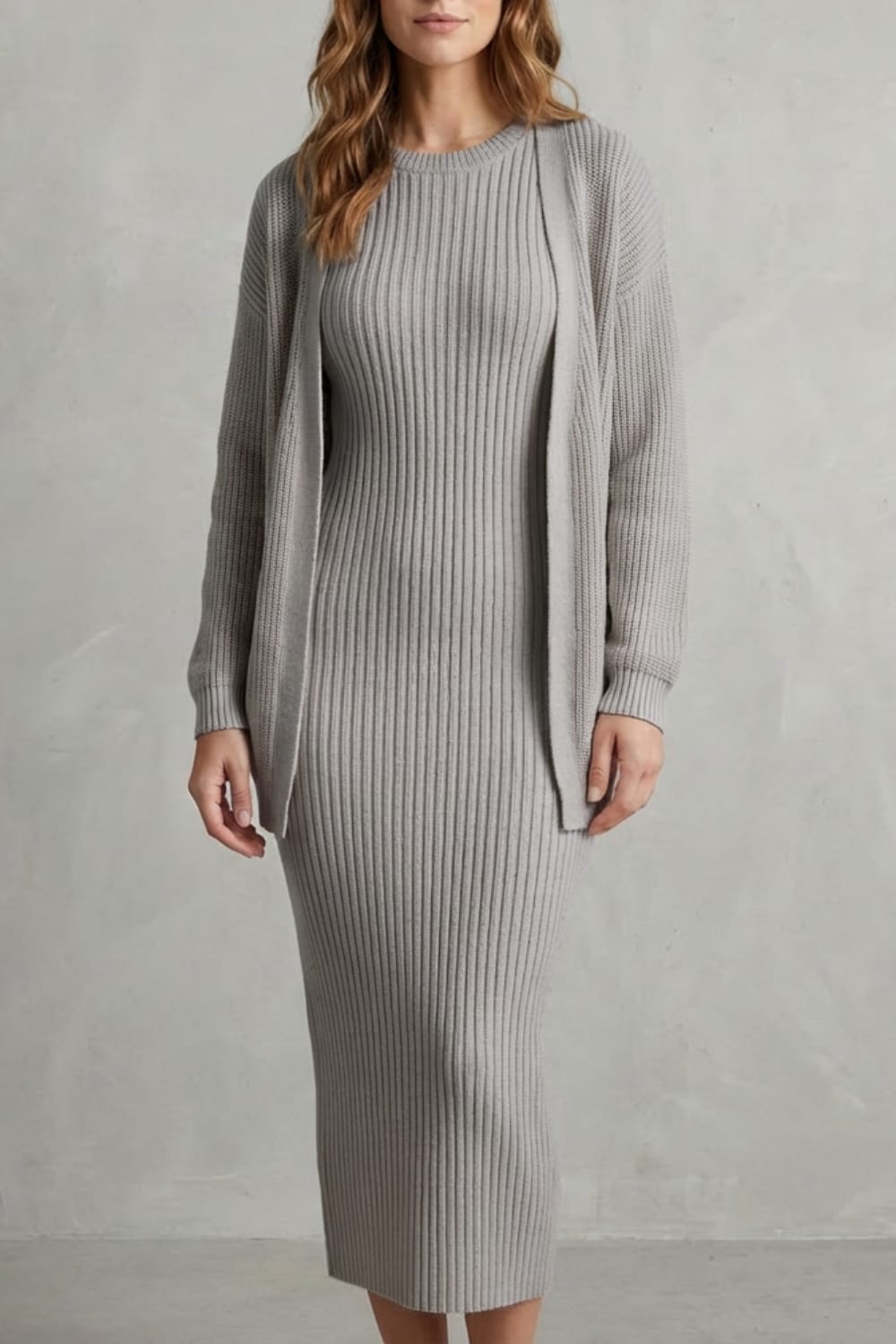 Women's Ribbed Knit Dress and Cardigan Set | Beauchamp_29