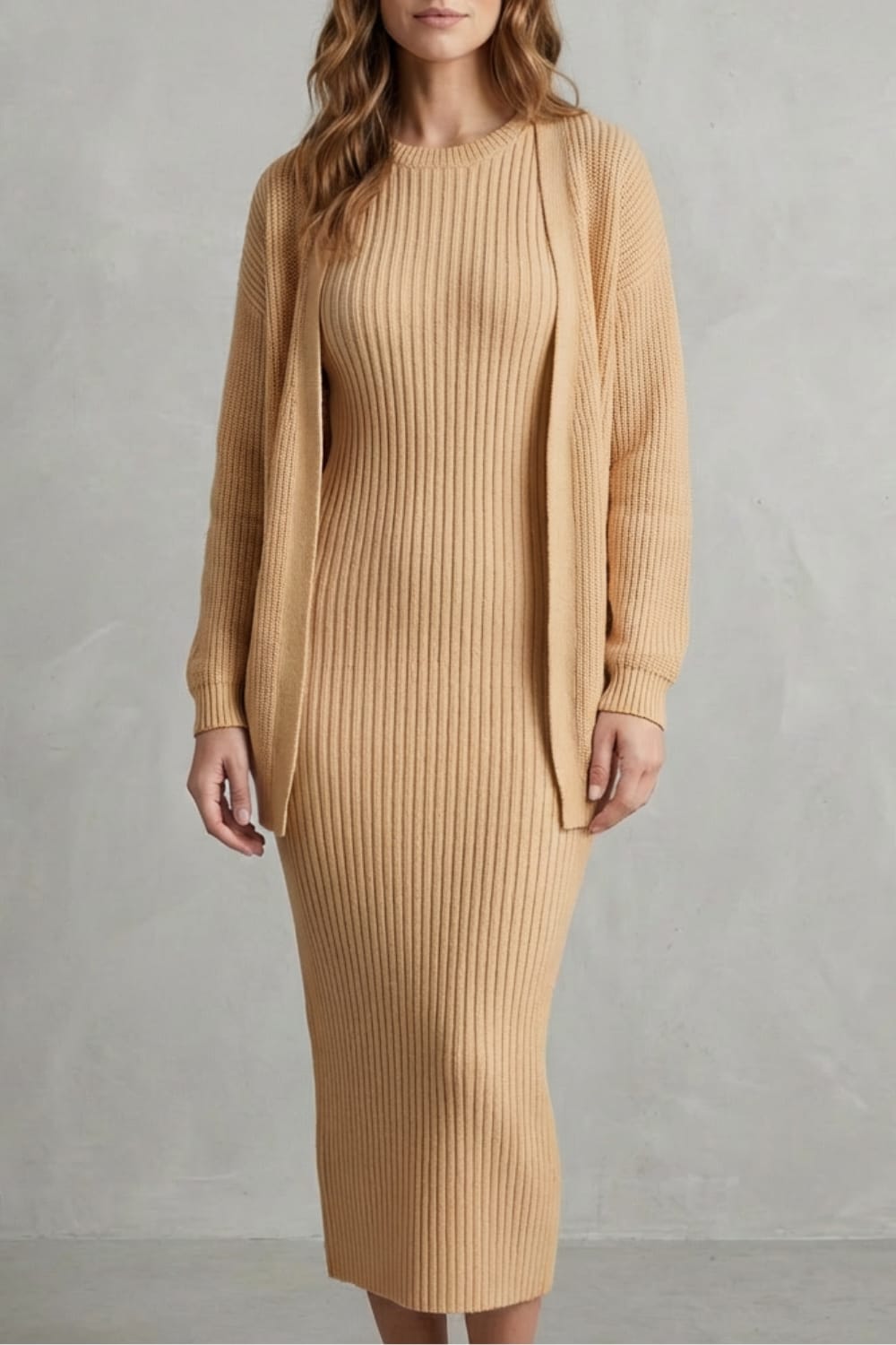 Women's Ribbed Knit Dress and Cardigan Set | Beauchamp_31