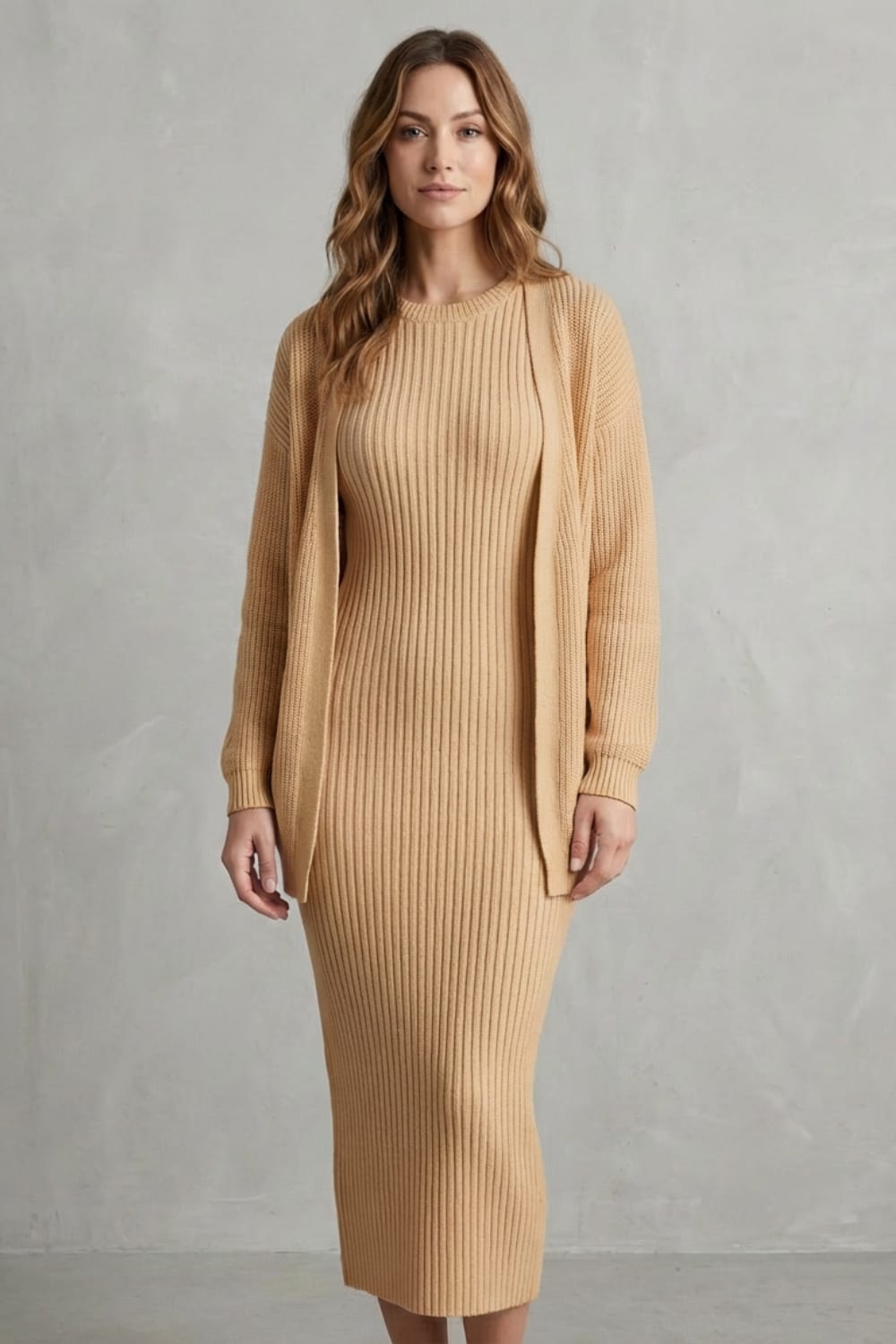 Women's Ribbed Knit Dress and Cardigan Set | Beauchamp_32