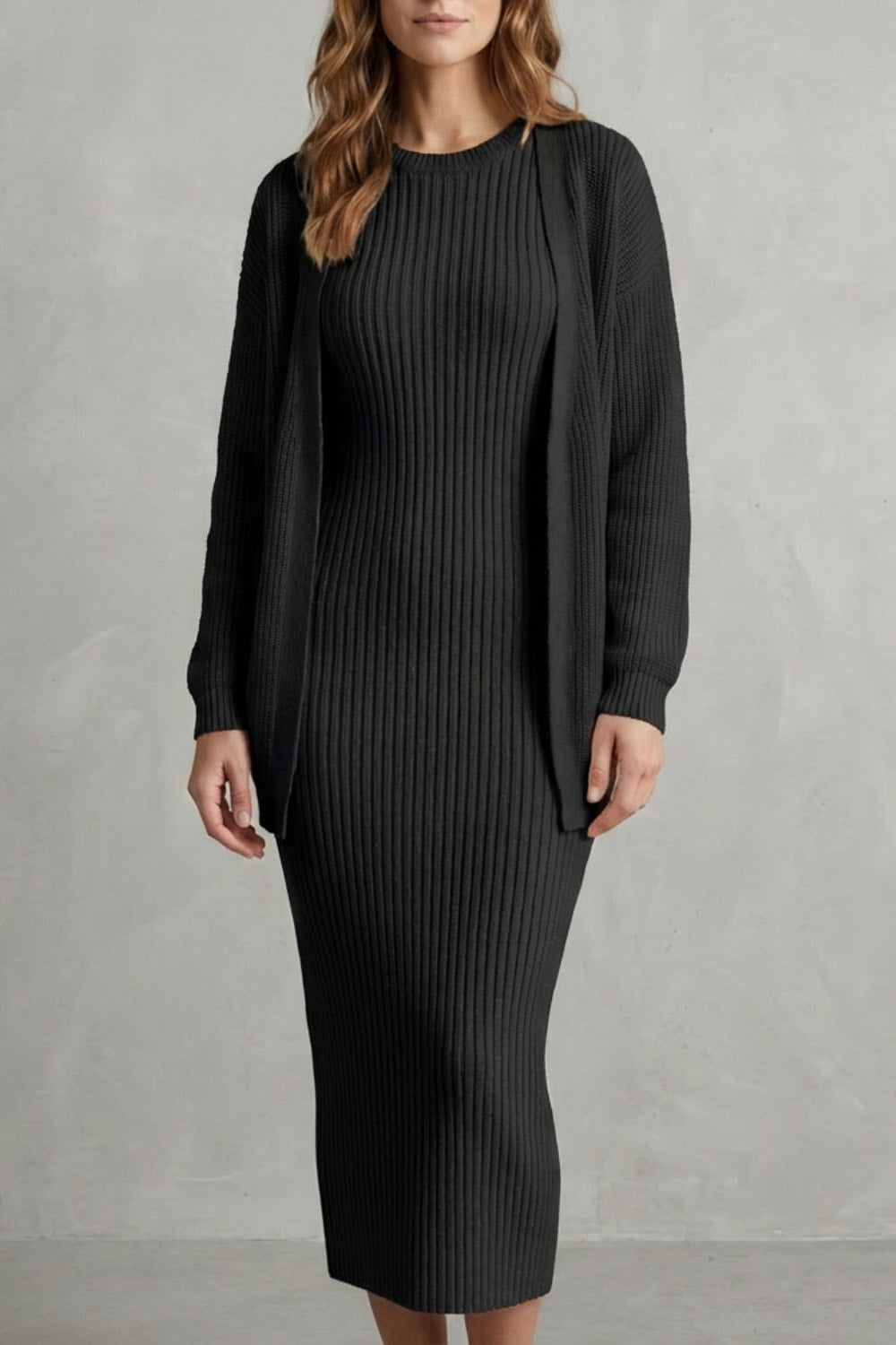 Women's Ribbed Knit Dress and Cardigan Set | Beauchamp_5
