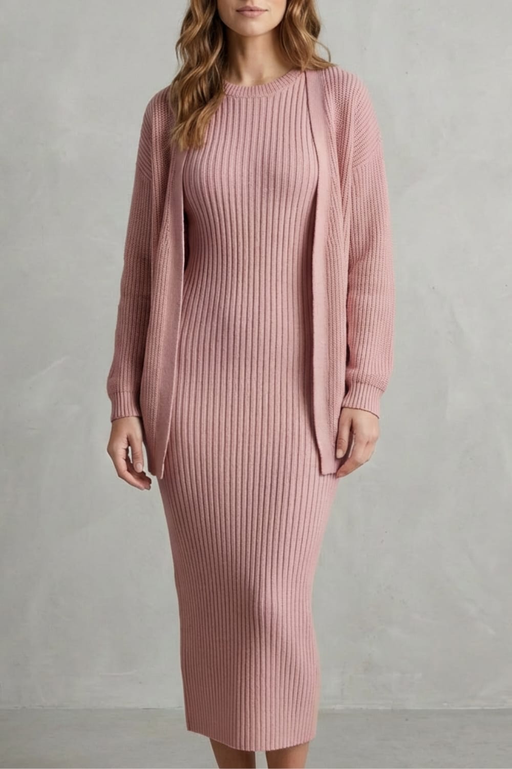 Women's Ribbed Knit Dress and Cardigan Set | Beauchamp_7