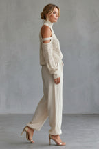 Women's Cold Shoulder Knit Sweater and Pant Set | Bowness_3