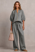 Women's Zip Front Wide Leg Pant Set | Brockhurst_10